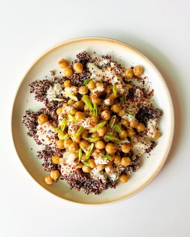cumin chickpeas with hemp seed&nbsp;tahini
