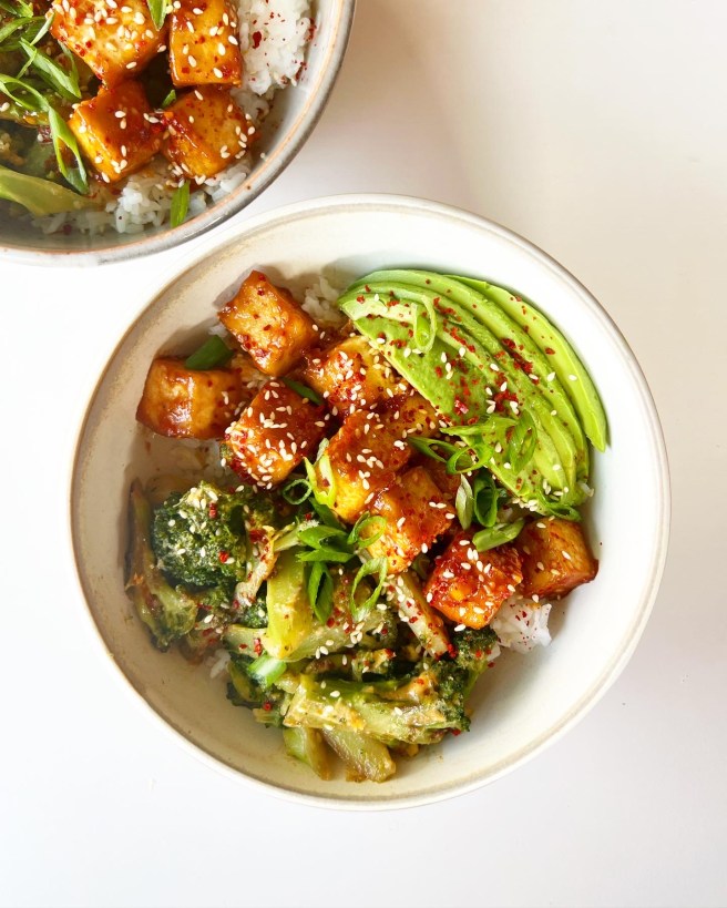 gochujang tofu and miso broccoli over&nbsp;rice